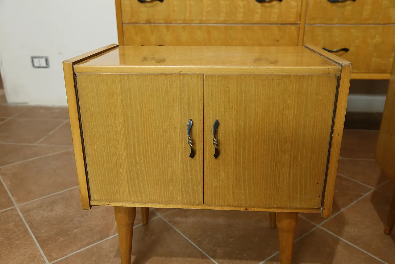 Birch bedroom bedside table and dresser by Mario Toresan, 70s 10