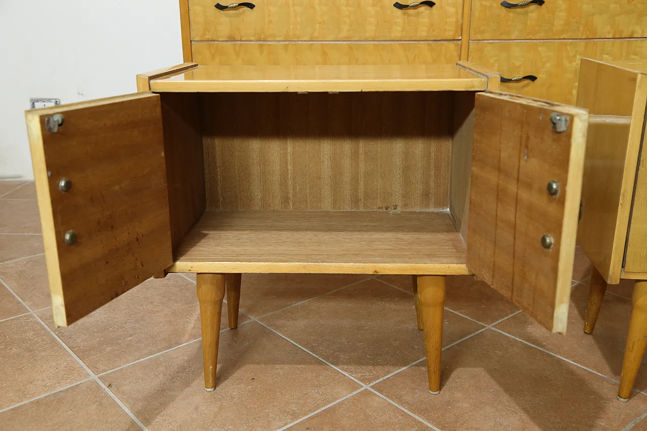 Birch bedroom bedside table and dresser by Mario Toresan, 70s 11
