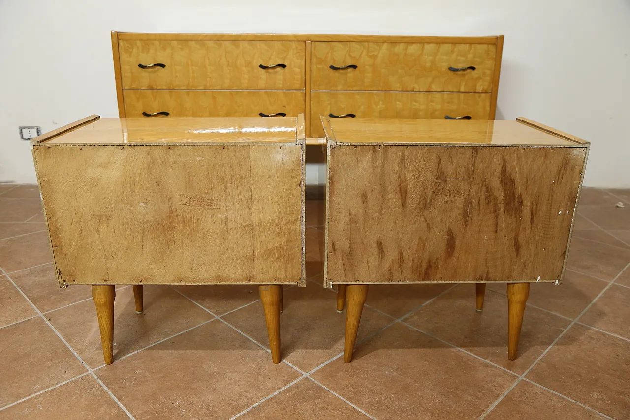 Birch bedroom bedside table and dresser by Mario Toresan, 70s 12