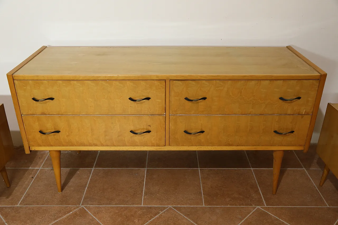 Birch bedroom bedside table and dresser by Mario Toresan, 70s 14