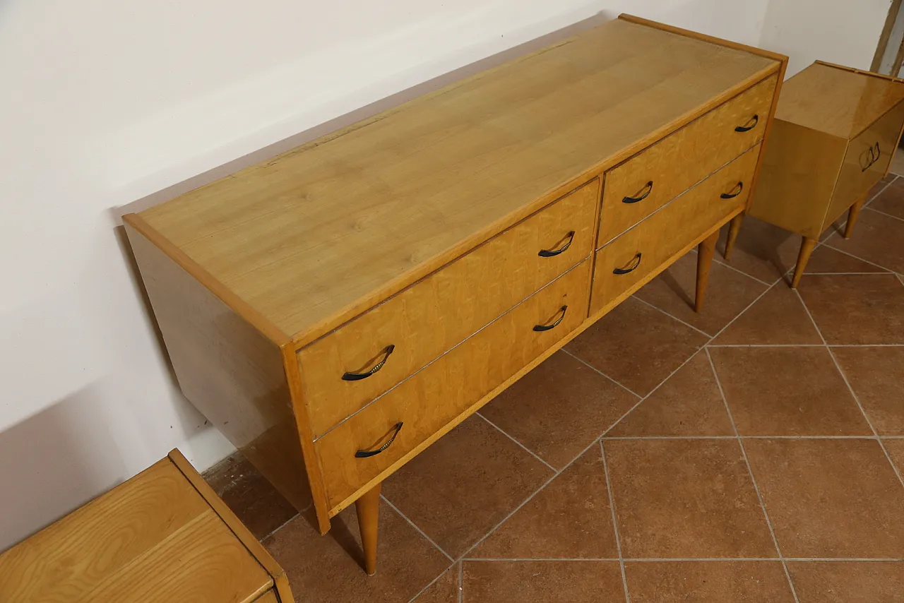Birch bedroom bedside table and dresser by Mario Toresan, 70s 15