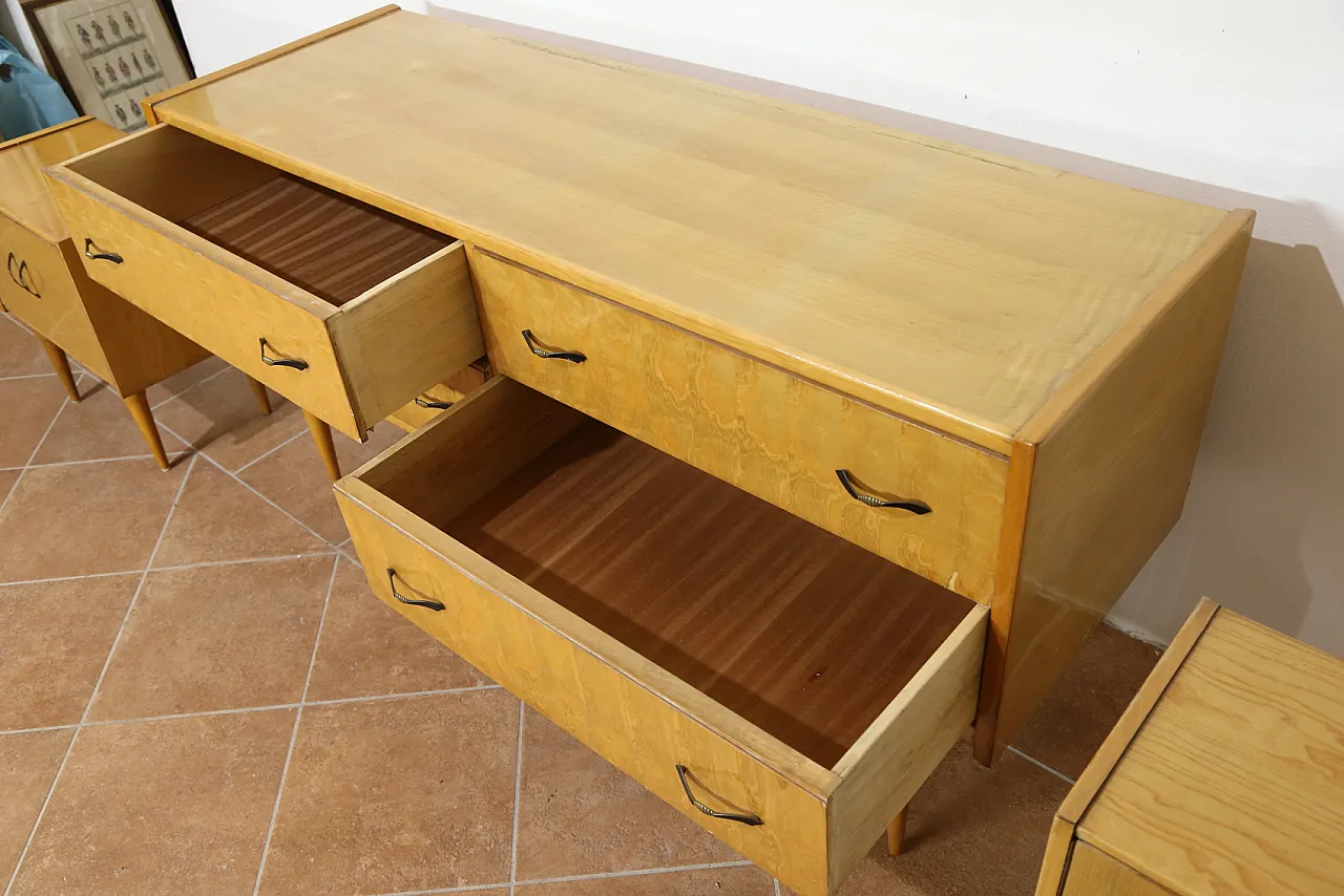 Birch bedroom bedside table and dresser by Mario Toresan, 70s 16