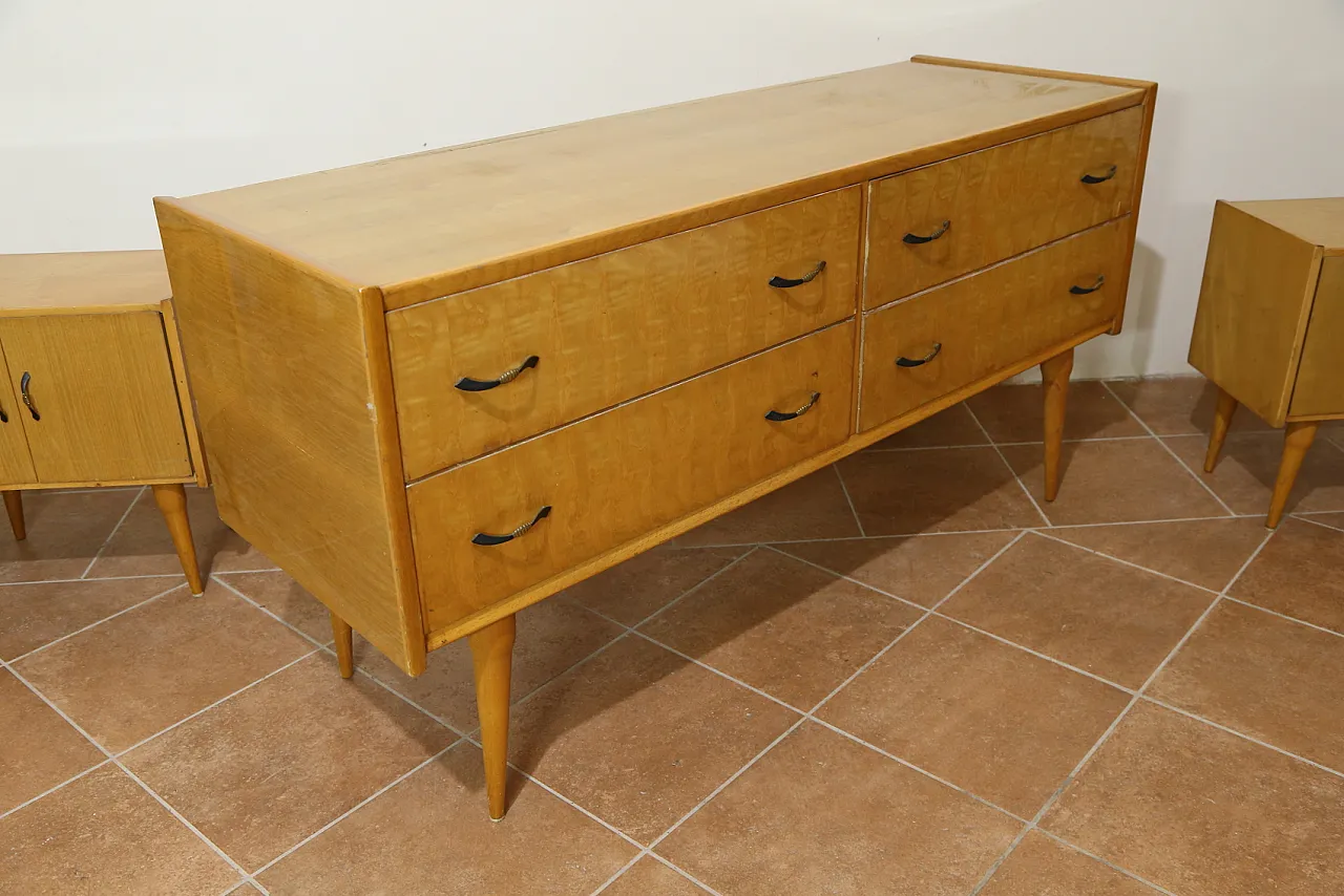 Birch bedroom bedside table and dresser by Mario Toresan, 70s 17