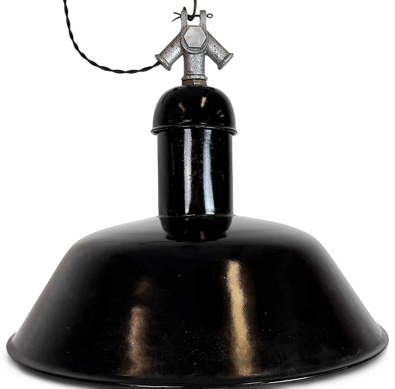 Black Enamel Industrial Pendant Lamp from AEG, 1930s 20