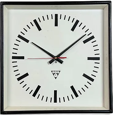 Black Industrial Square Wall Clock from Pragotron, 1970s