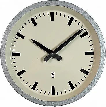 Grey Industrial East German Wall Clock from GW, 1960s