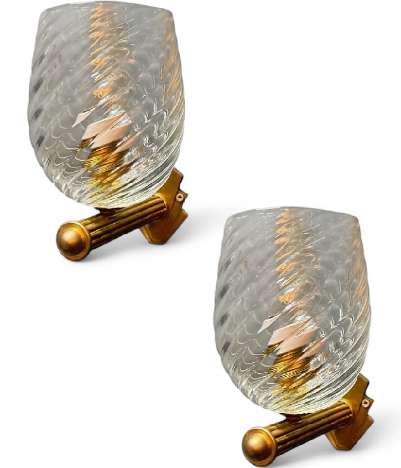 Pair of Murano glass and brass wall lights, 1960s 9