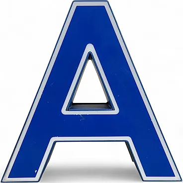 Vintage Blue Plastic Illuminated Letter A , 1970s