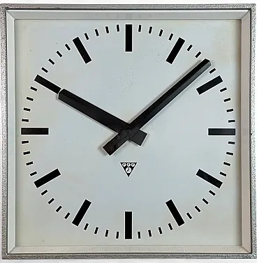 Large Grey Square Wall Clock from Pragotron, 1970s