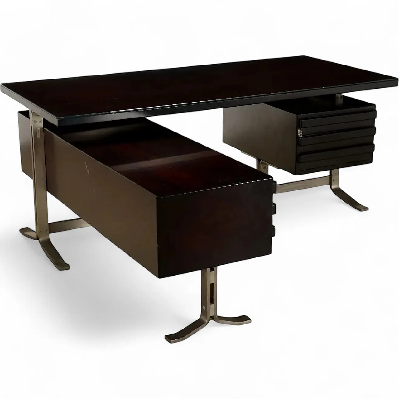 Rosewood and steel desk by Gianni Moscatelli for Formanova, 70s 5