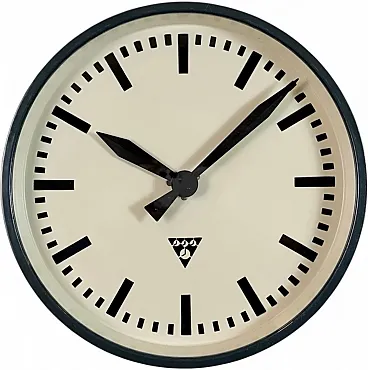 Dark Grey Industrial Factory Wall Clock from Pragotron, 1960s