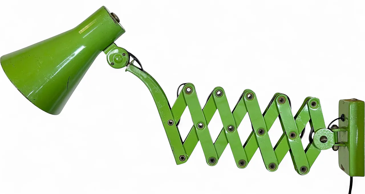 Green Industrial German Scissor Wall Lamp from Kaiser Leuchten, 1960s 24