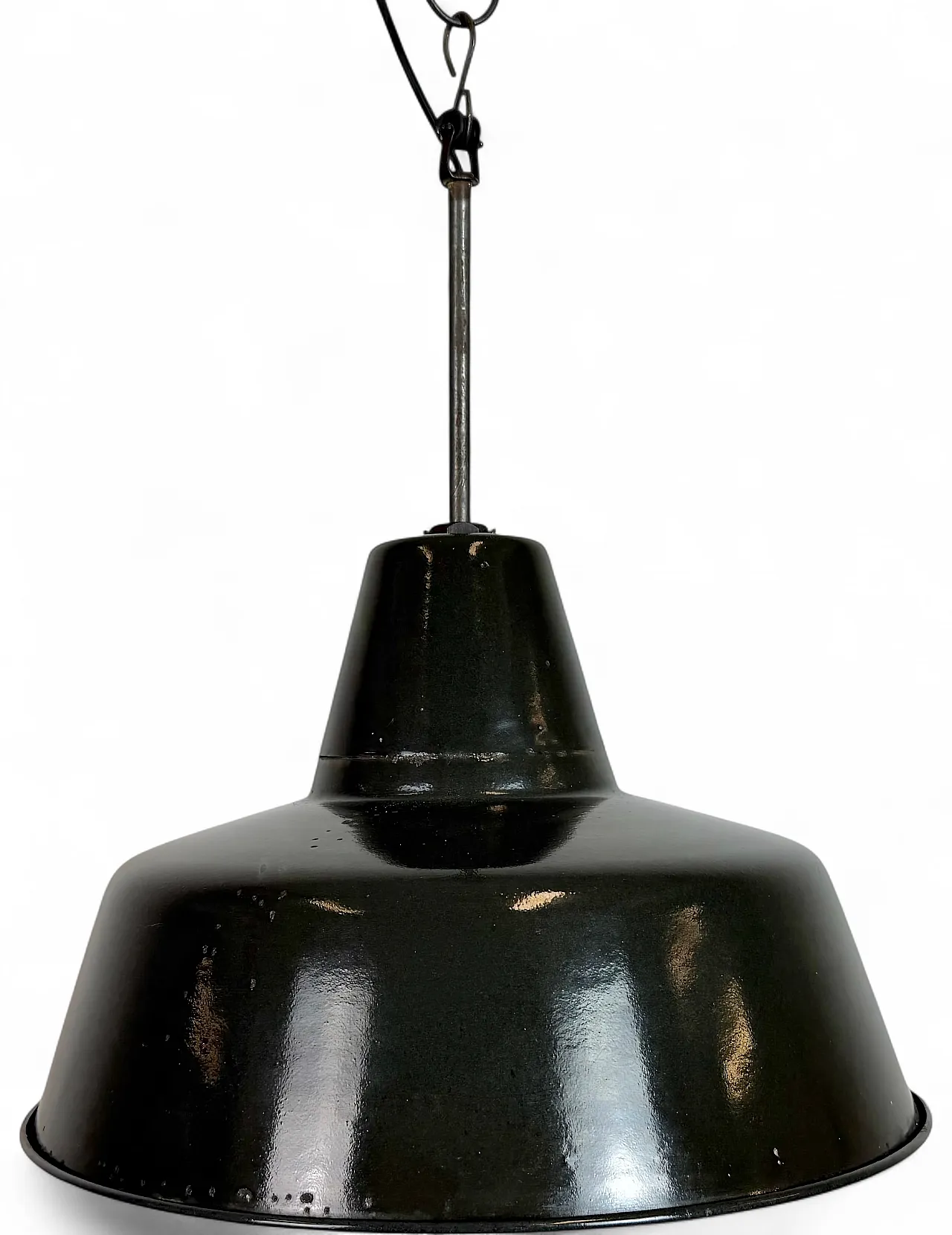 Industrial Black Enamel Factory Lamp with Iron Top, 1950s 19