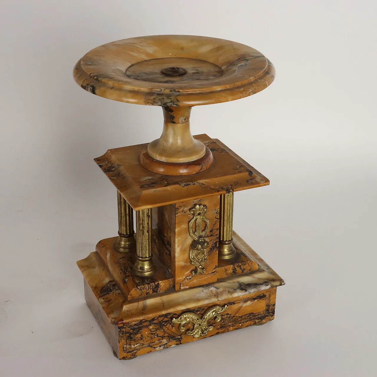 Triptych with clock & risers in yellow marble & bronze, 19th century 9