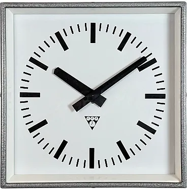 Grey Industrial Square Wall Clock from Pragotron, 1970s