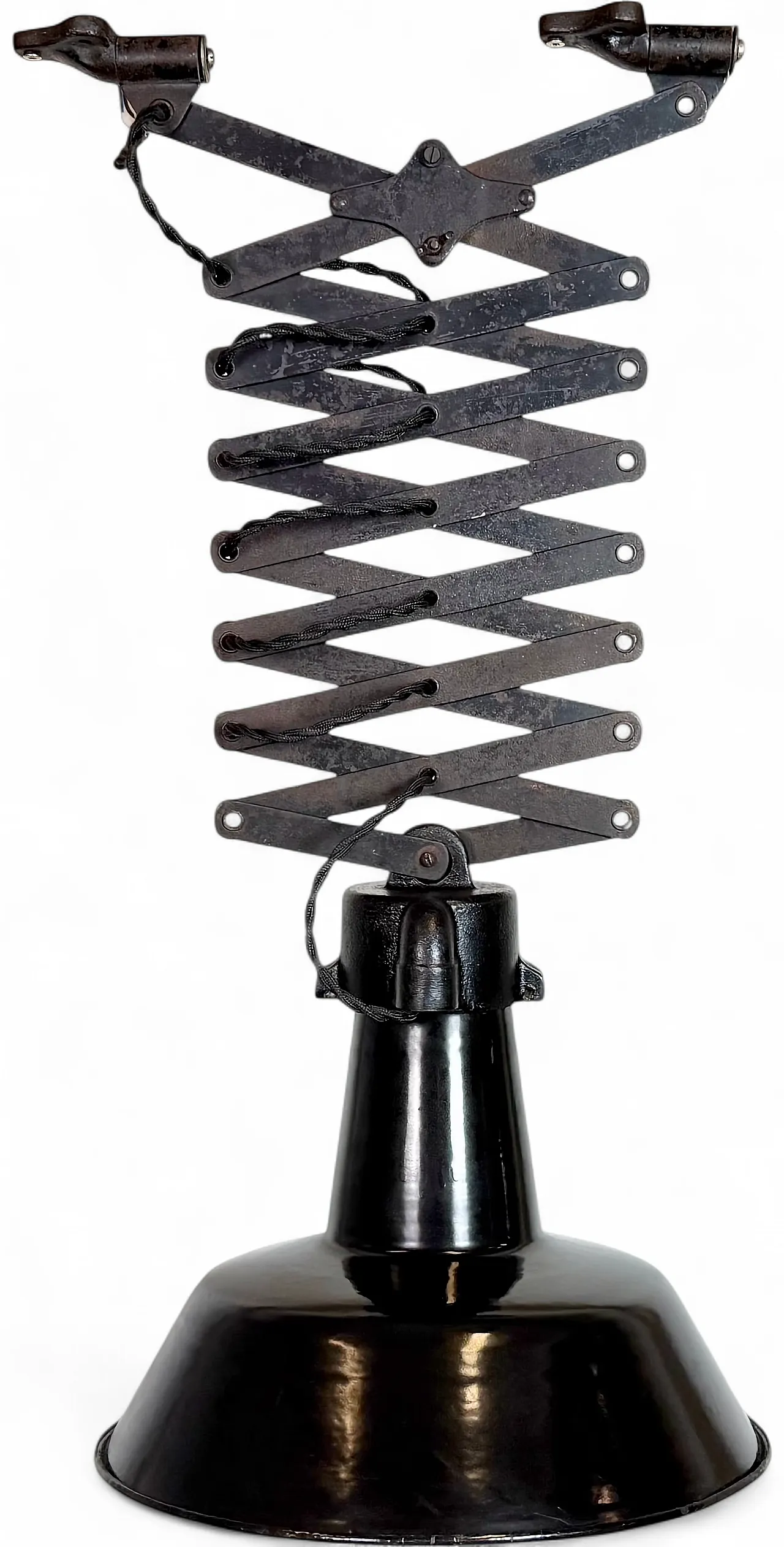 Industrial Black Enamel Scissor Ceiling Lamp, 1930s 23