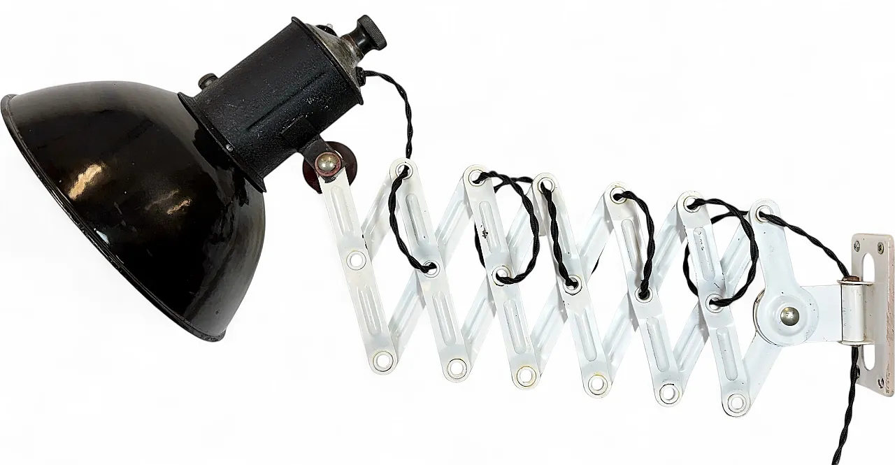 Industrial Black Enamel Scissor Wall Lamp, 1950s 17