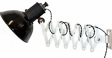 Industrial Black Enamel Scissor Wall Lamp, 1950s