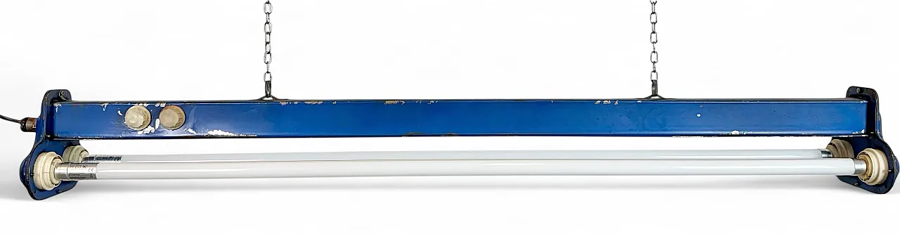 Blue Industrial Hanging Tube Light, 1970s 24