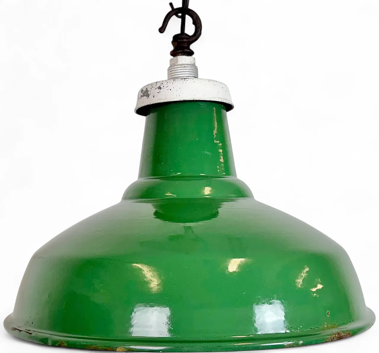 Industrial British Green Enamel Factory Pendant Lamp, 1960s 16