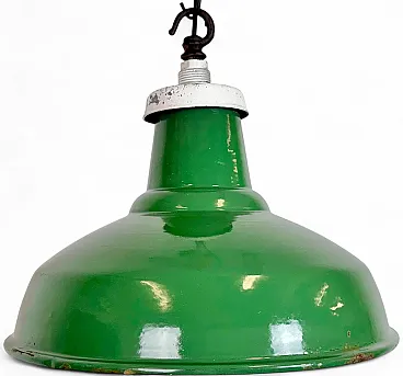 Industrial British Green Enamel Factory Pendant Lamp, 1960s