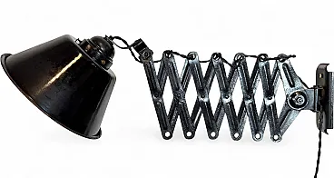 Industrial Black Enamel Scissor Wall Lamp, 1930s