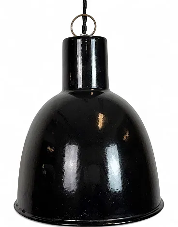 Vintage Industrial Black Enamel Ceiling Lamp, 1950s