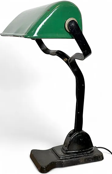 Vintage Green Enamel Bank Lamp, 1930s