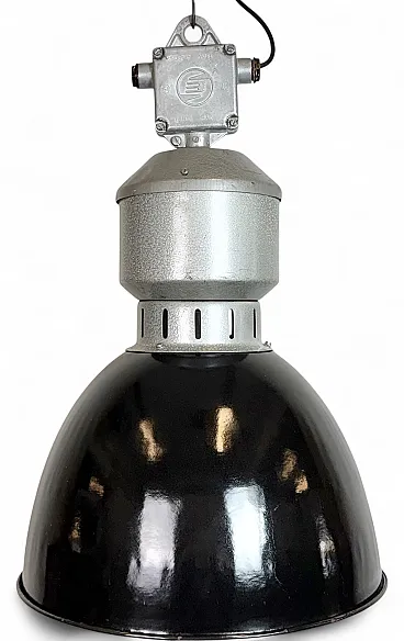 Industrial Black Enamel Factory Lamp from Elektrosvit, 1960s