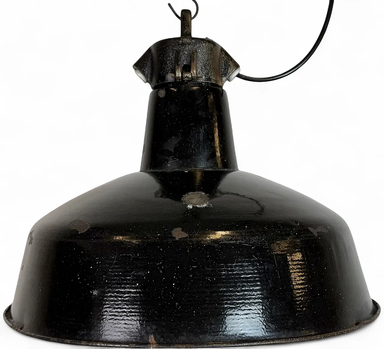 Industrial Black Enamel Factory Lamp with Cast Iron Top, 1950s 19