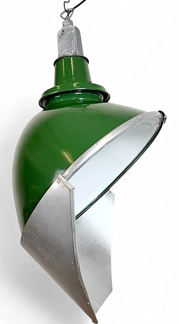 Large Industrial British Green Enamel Factory Pendant Lamp from Benjam
