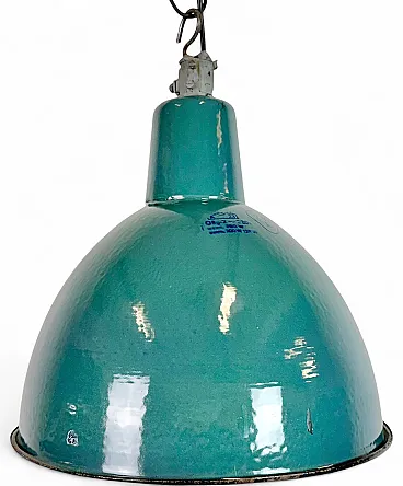 Industrial Petrol Enamel Factory Pendant Lamp, 1960s
