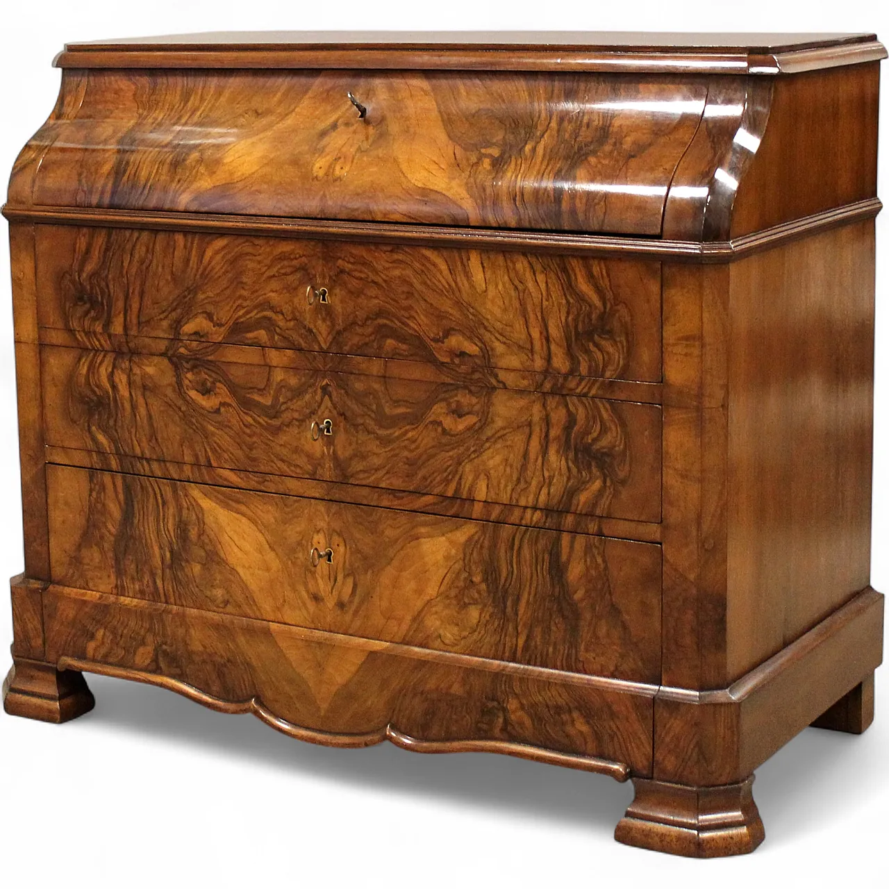 Cassettone comò ribalta Luigi Filippo in noce '800 14