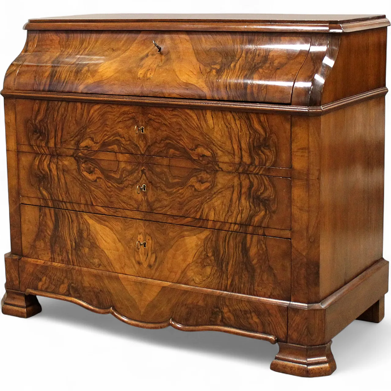 Cassettone comò ribalta Luigi Filippo in noce '800 15