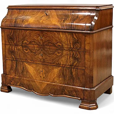 Cassettone comò ribalta Luigi Filippo in noce '800