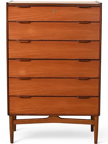 Cassettiera danese in teak con dettagli a contrasto