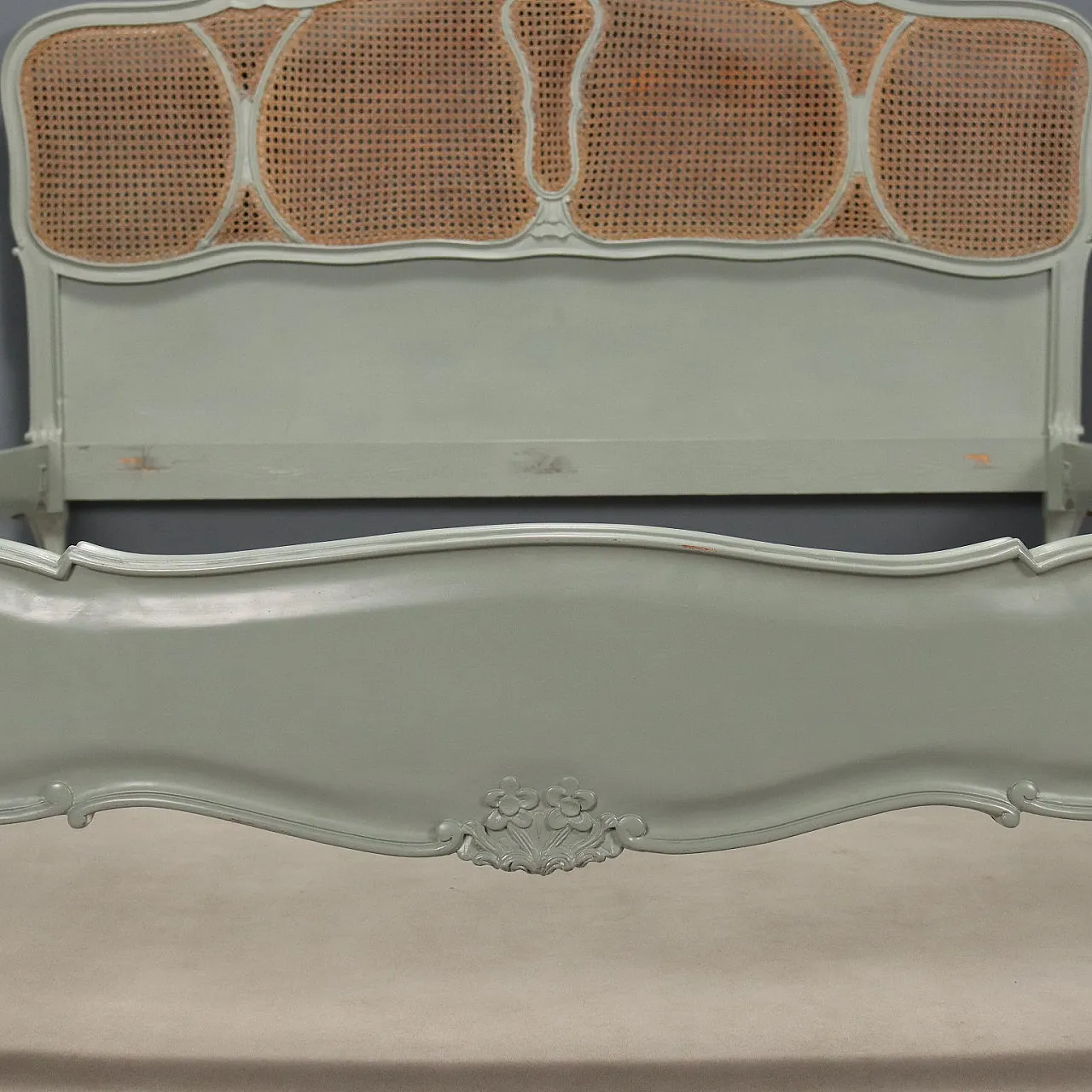 Lacquered double bed with carvings and cane inserts, 20th century 8