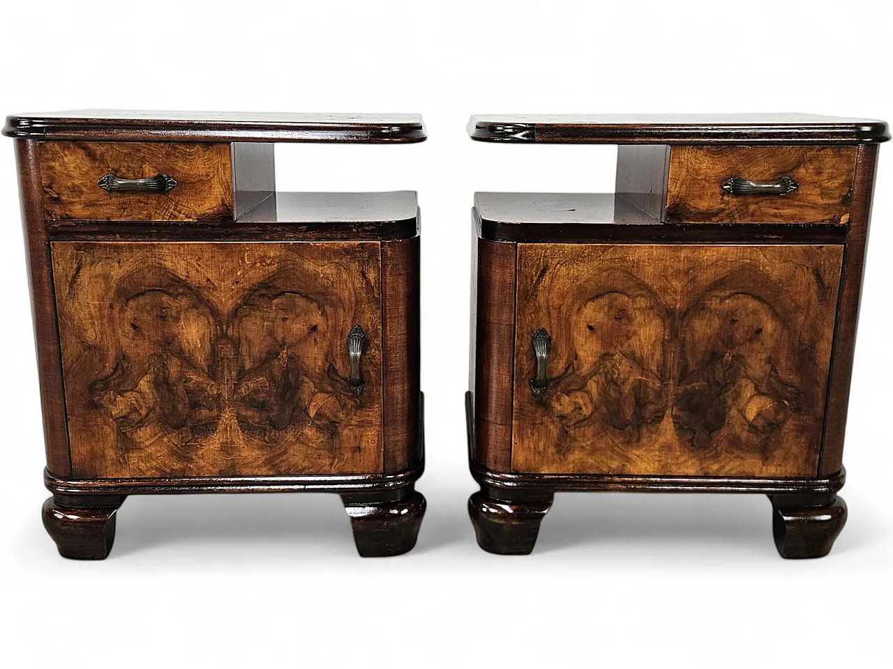 Art Deco bedside tables in briar and iron, 1950s 21