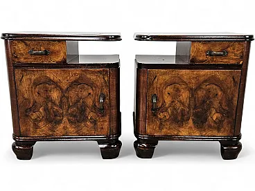 Art Deco bedside tables in briar and iron, 1950s