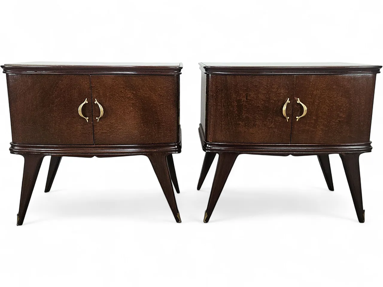 Art Deco bedside tables in mahogany feather, 50s 19