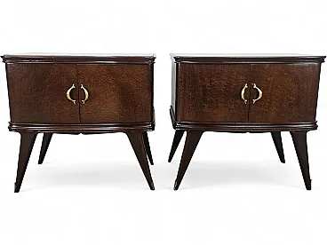 Art Deco bedside tables in mahogany feather, 50s