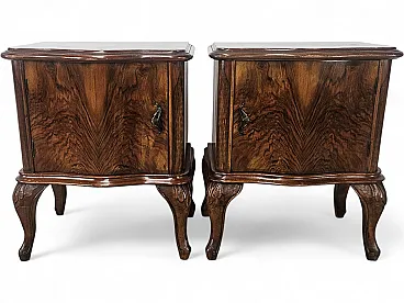 Chippendale bedside tables with curved doors and carved legs, 50s