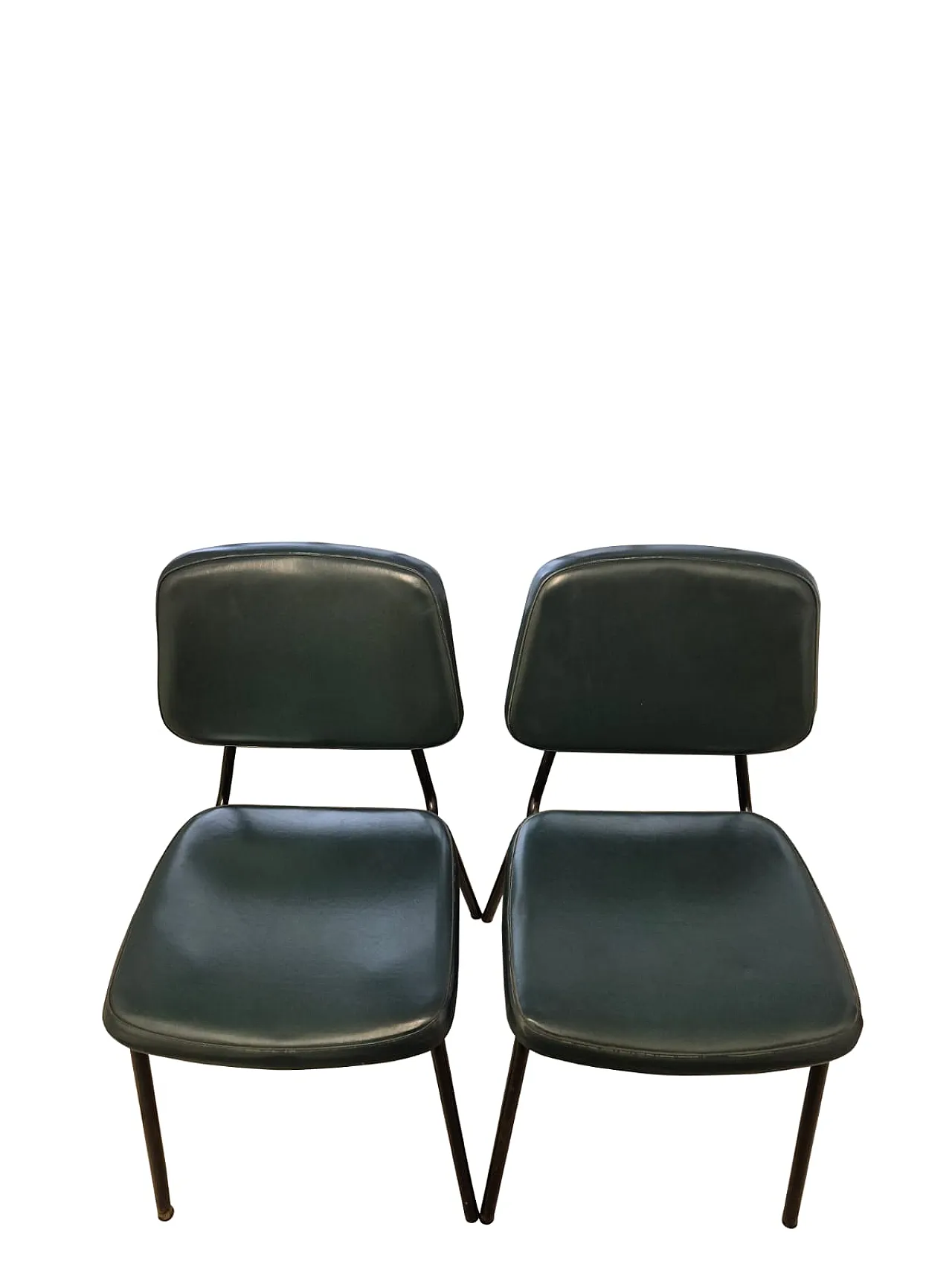 Pair of Industrial Chairs in Green Metal and Faux Leather, 1950s 1