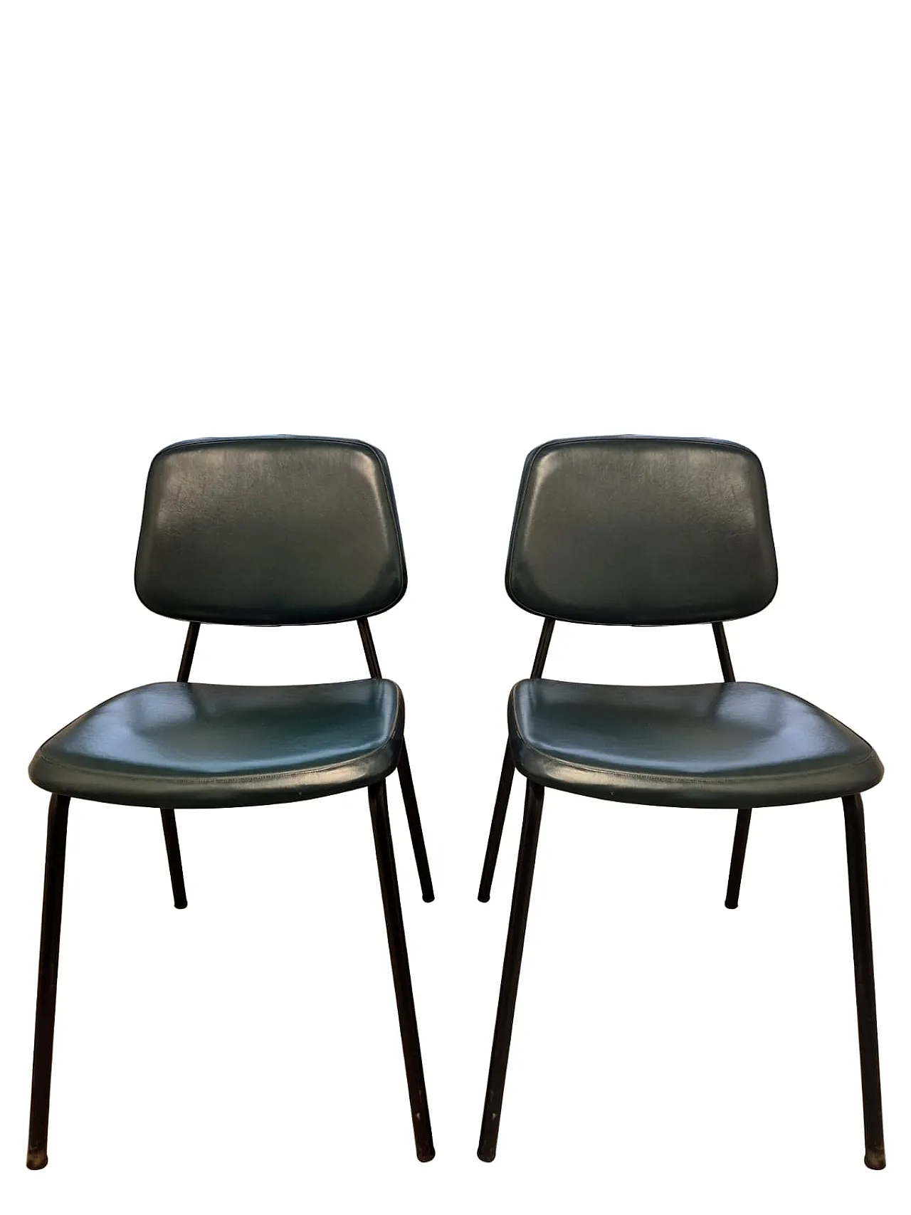 Pair of Industrial Chairs in Green Metal and Faux Leather, 1950s 2
