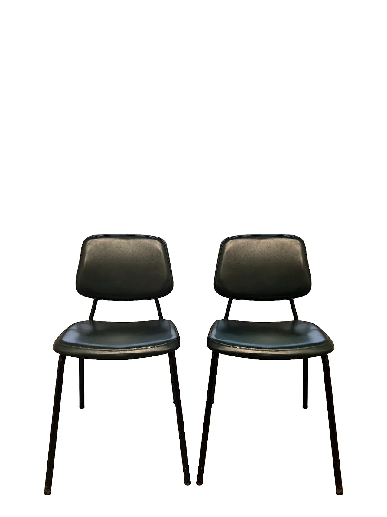 Pair of Industrial Chairs in Green Metal and Faux Leather, 1950s 3