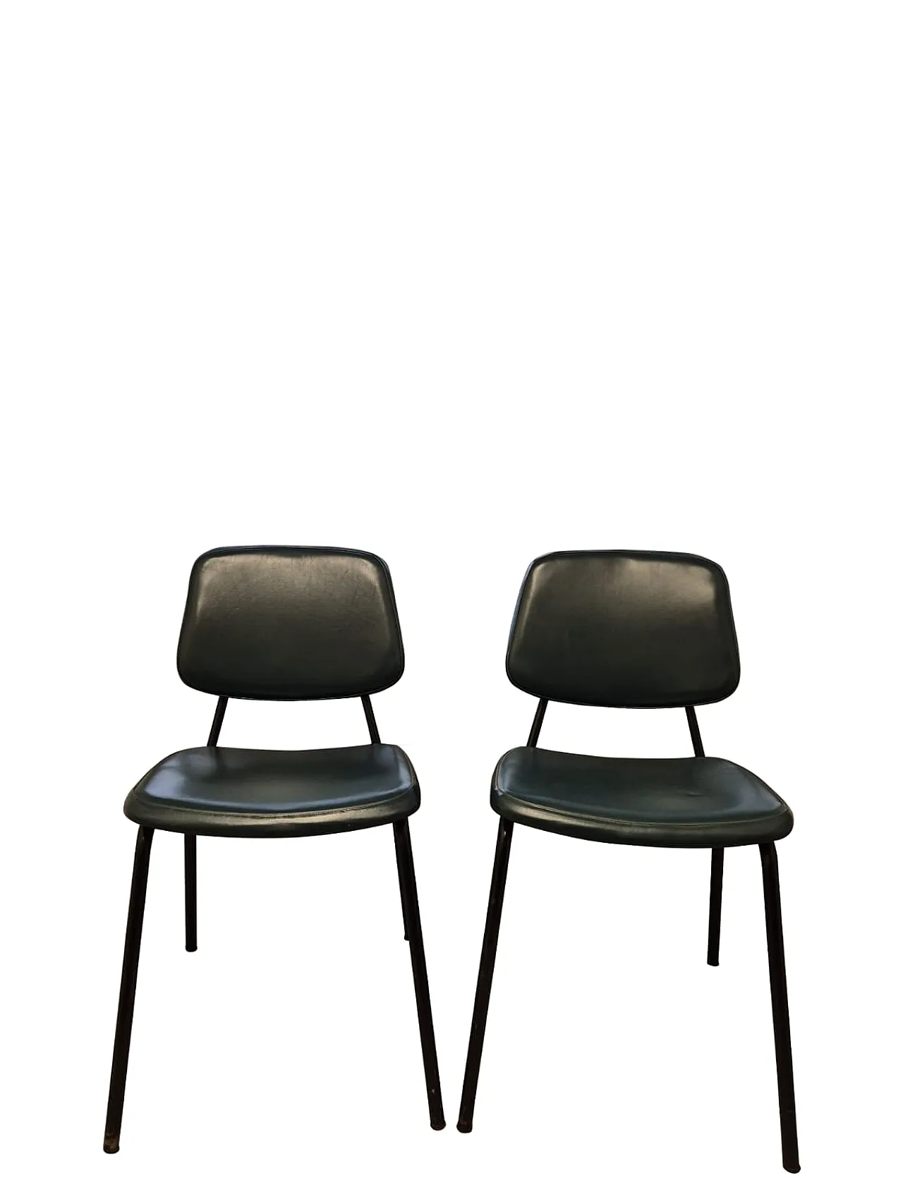 Pair of Industrial Chairs in Green Metal and Faux Leather, 1950s 4