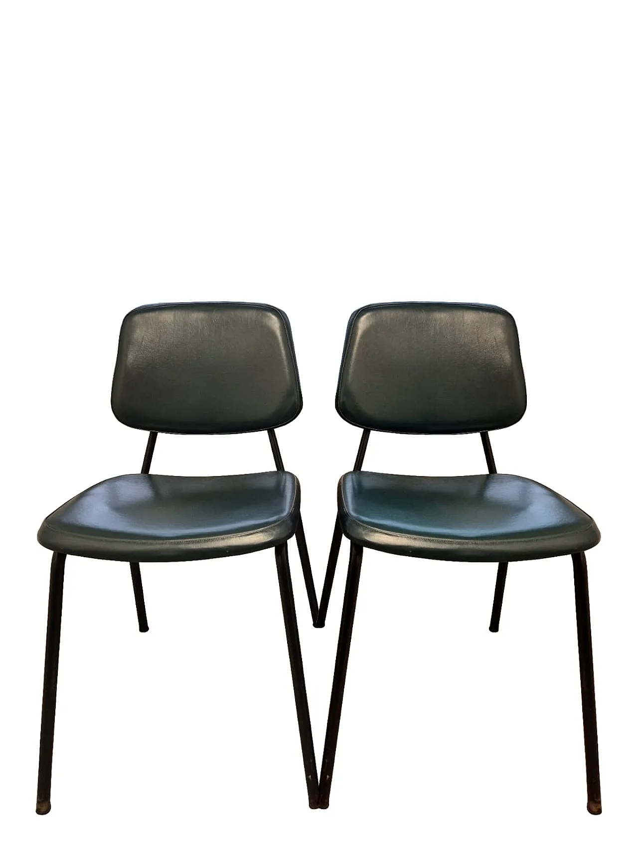 Pair of Industrial Chairs in Green Metal and Faux Leather, 1950s 6