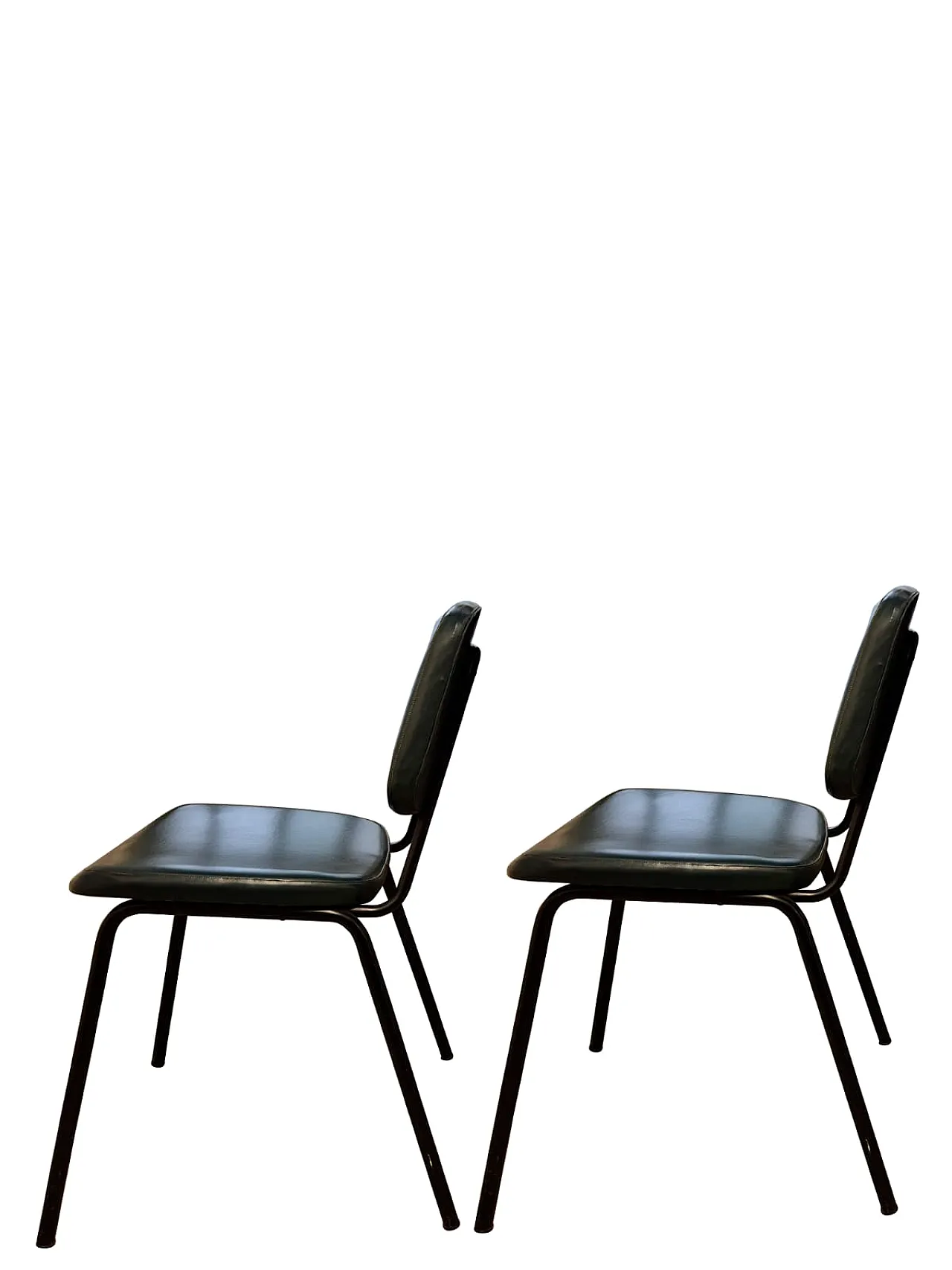 Pair of Industrial Chairs in Green Metal and Faux Leather, 1950s 7