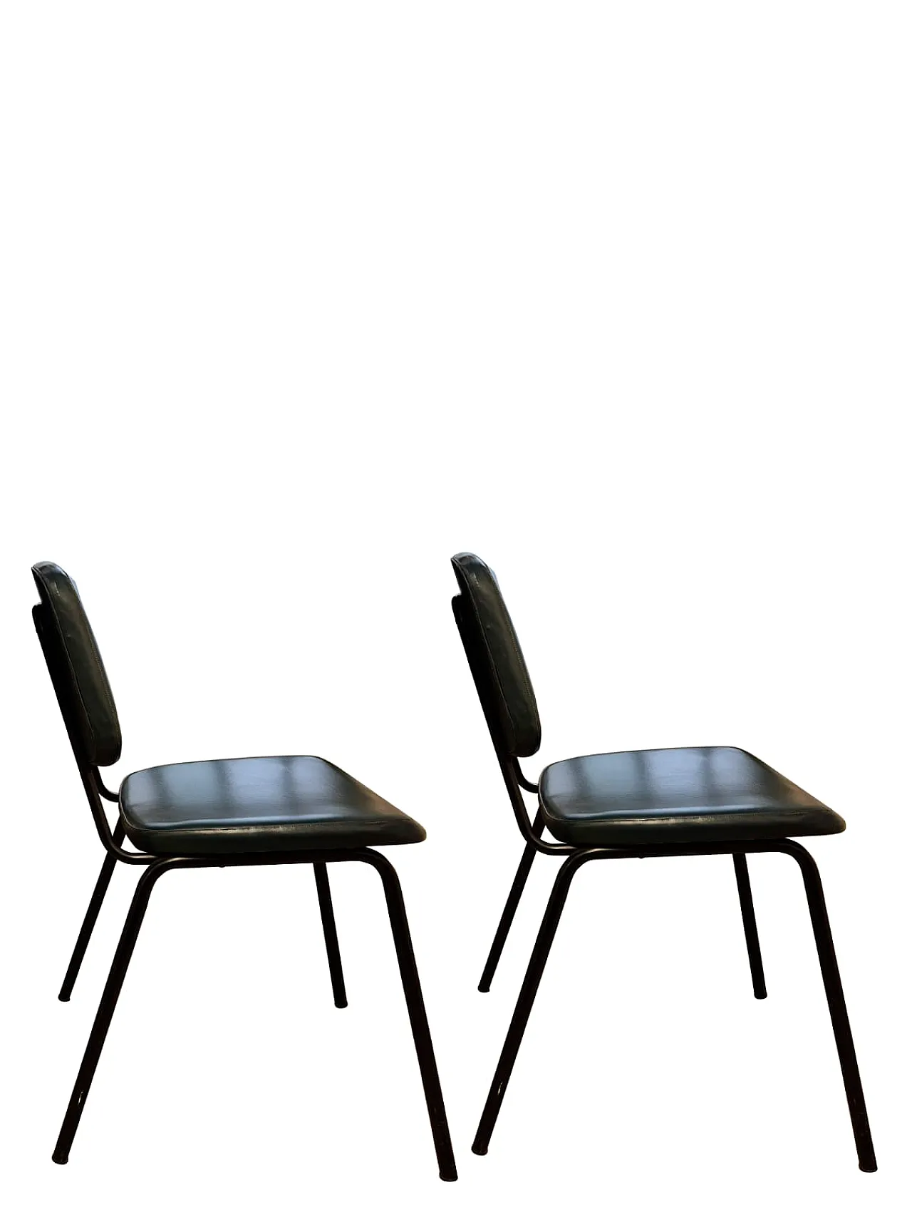 Pair of Industrial Chairs in Green Metal and Faux Leather, 1950s 8