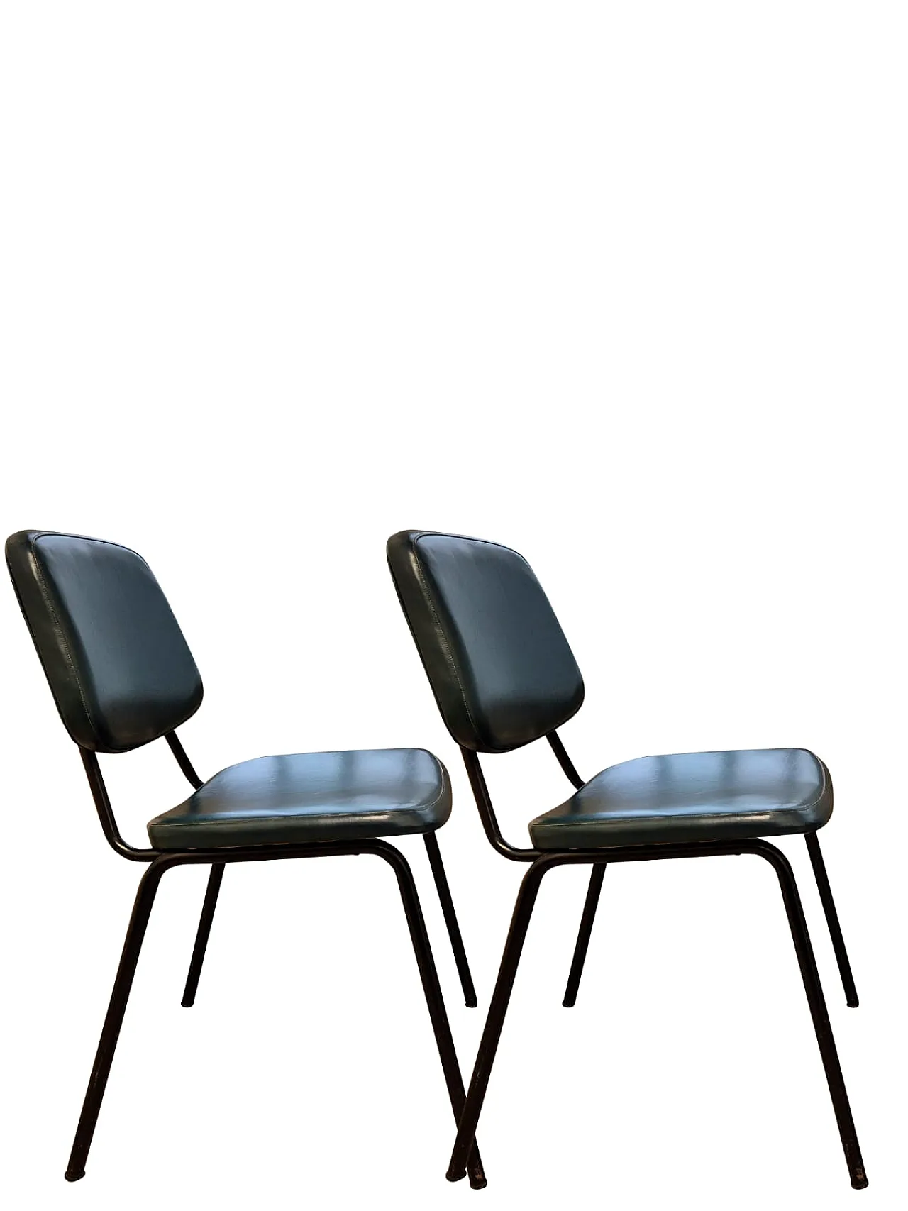 Pair of Industrial Chairs in Green Metal and Faux Leather, 1950s 9